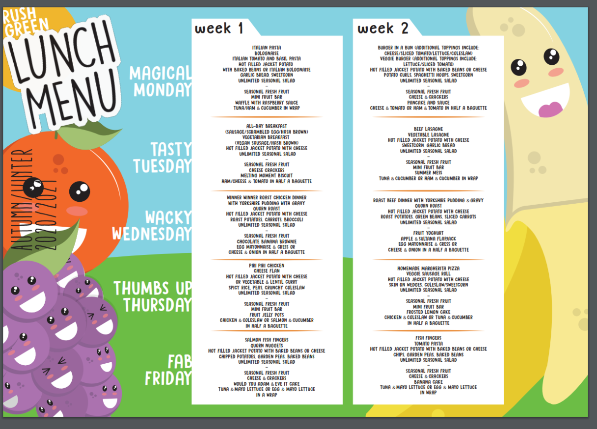 Lunch Menu Rush Green Primary School